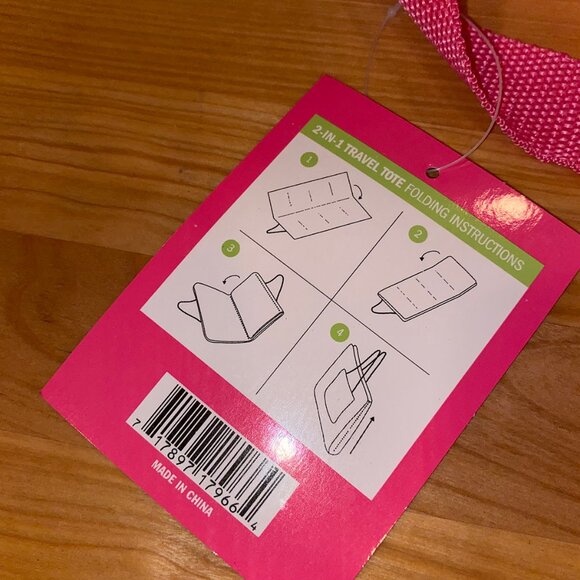 Ulta bright pink and yellow stripe 2 in 1 nylon beach travel tote bag NWT - Picture 3 of 5